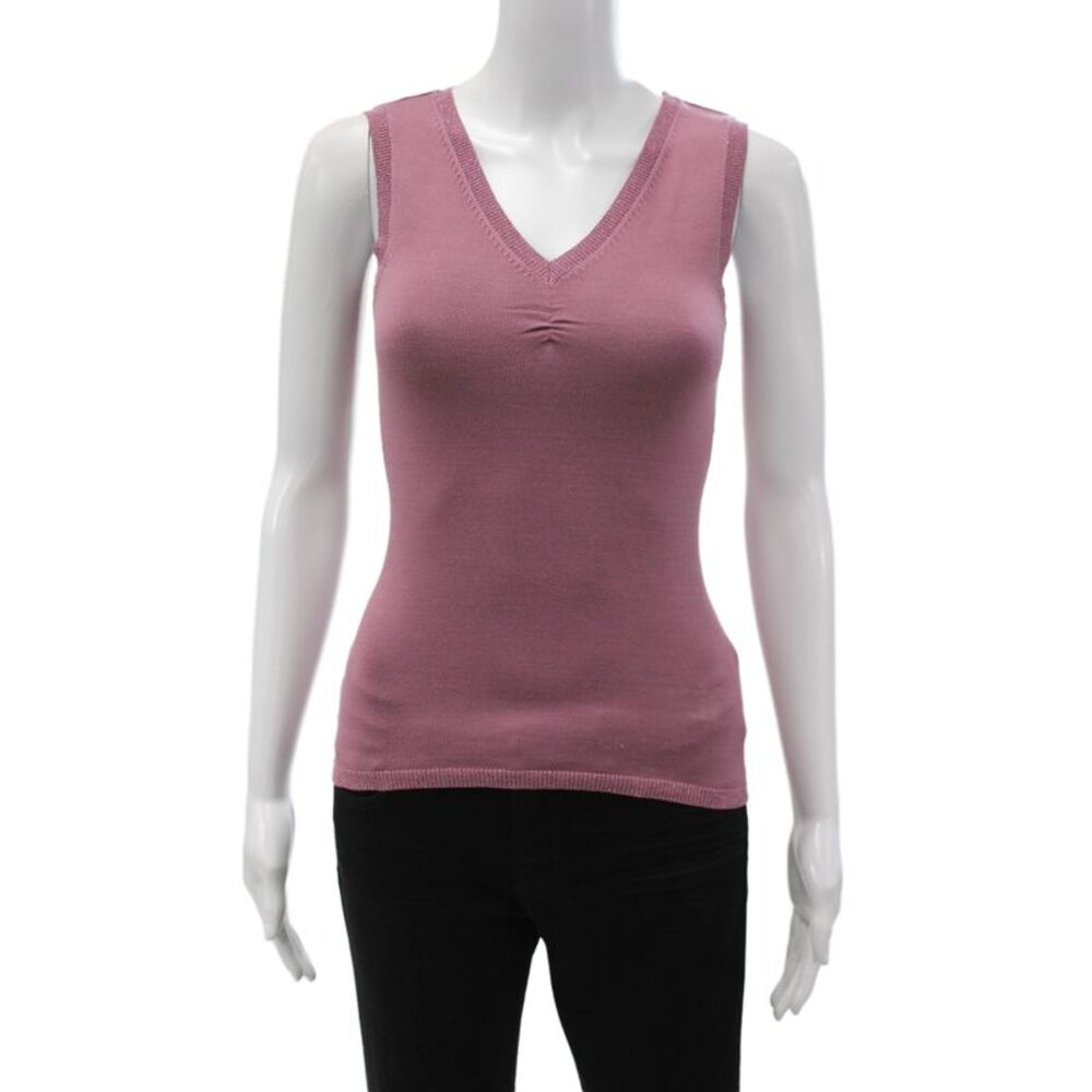 Parallel Womens V-Neck Pullover Sweater Pink 85% Silk Sleeveless Size XS